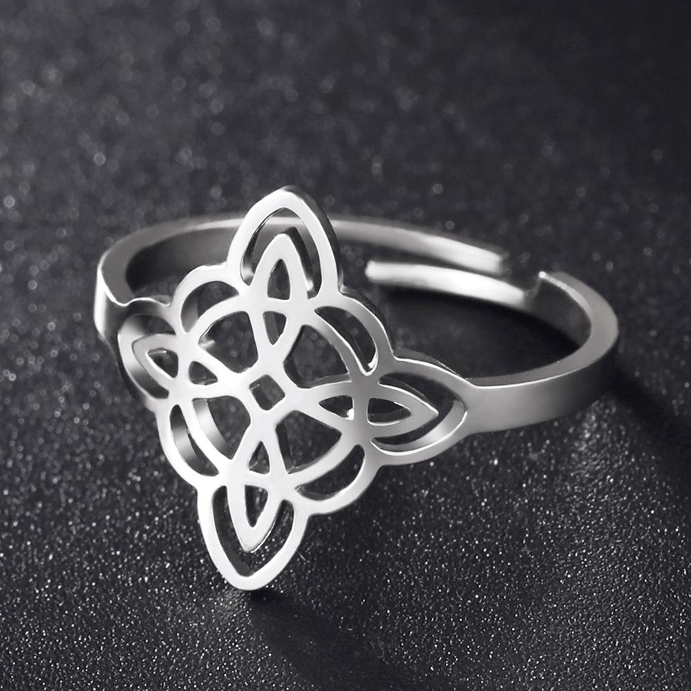 Dawapara Witch Knot Ring for Women Stainless Steel Adjustable Finger Rings Celtics Quaternary Witchcraft Good Luck Amulet