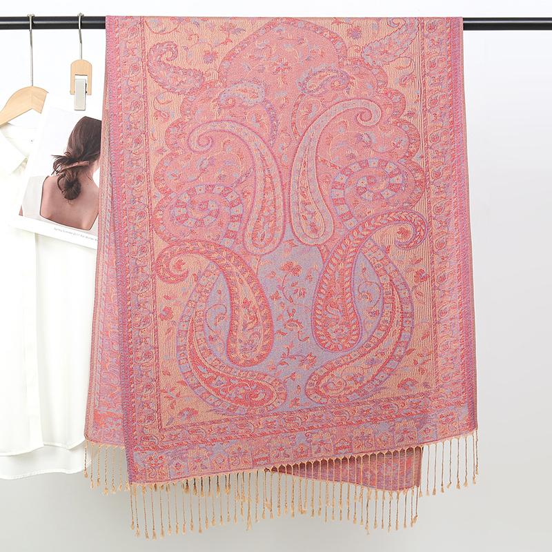 70*190cm Retro Women Jacquard Scarf Thick Tassel Soft Shawl Winter Warm Neck Wrap Pashmina Floral Muslim Hijab