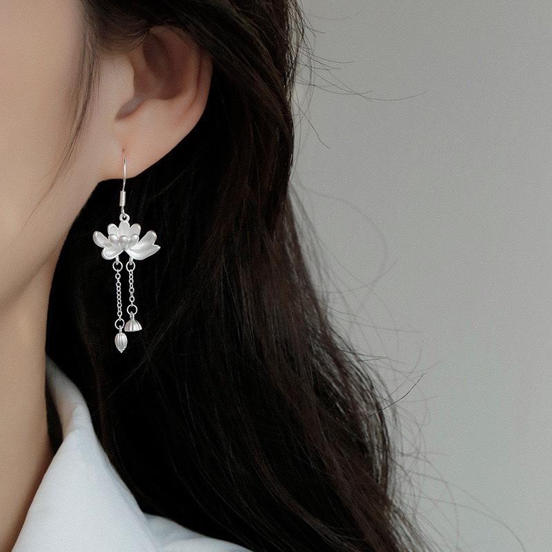 Ancient Lotus Earrings Pendant Chinese Earrings for Women Girlfriend Gift