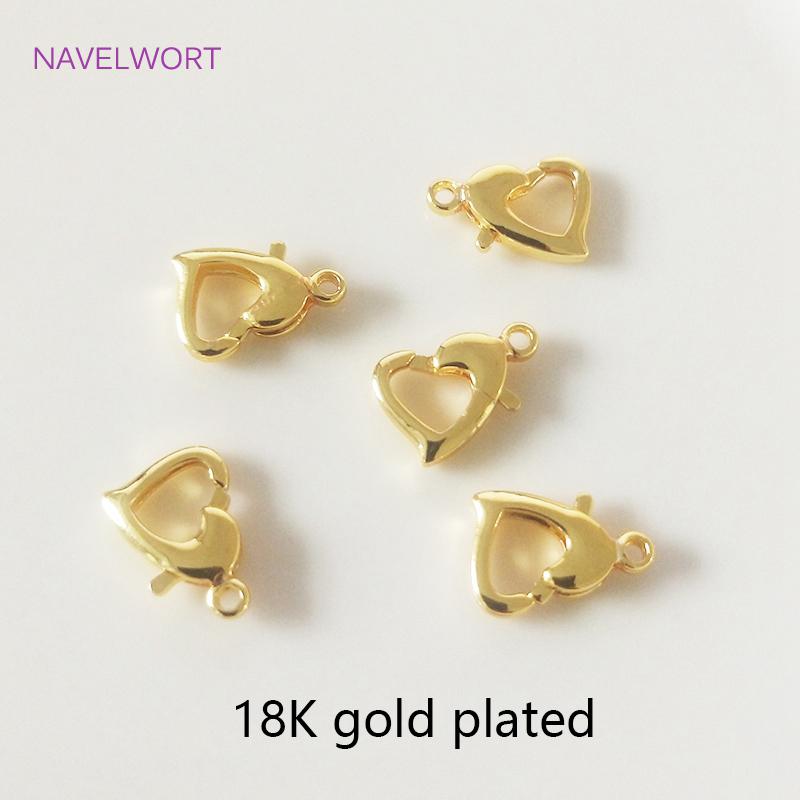 Fashion 14K/18K Gold Plated Heart Lobster Claw Clasp High Quality Brass Metal Lobster Clasps Extension Chains Wholesale