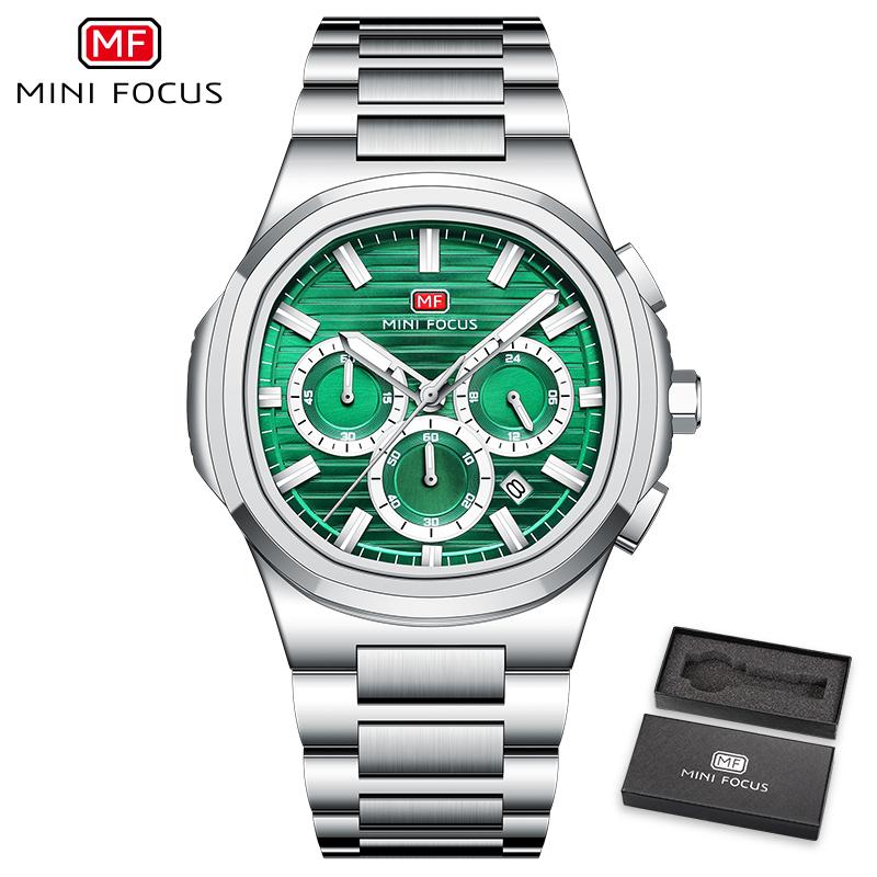 MINI FOCUS Fashion Multifunctional Quartz Watch for Men Luminous Hands Calendar Stainless Steel Strap Business Mens Watches