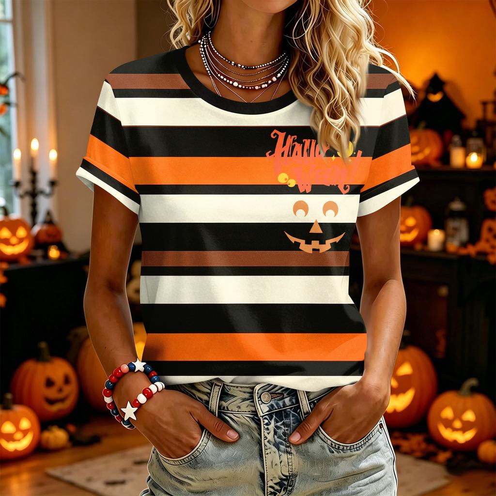 Women's Halloween Print Short Sleeve T-Shirt Casual Fashion Top