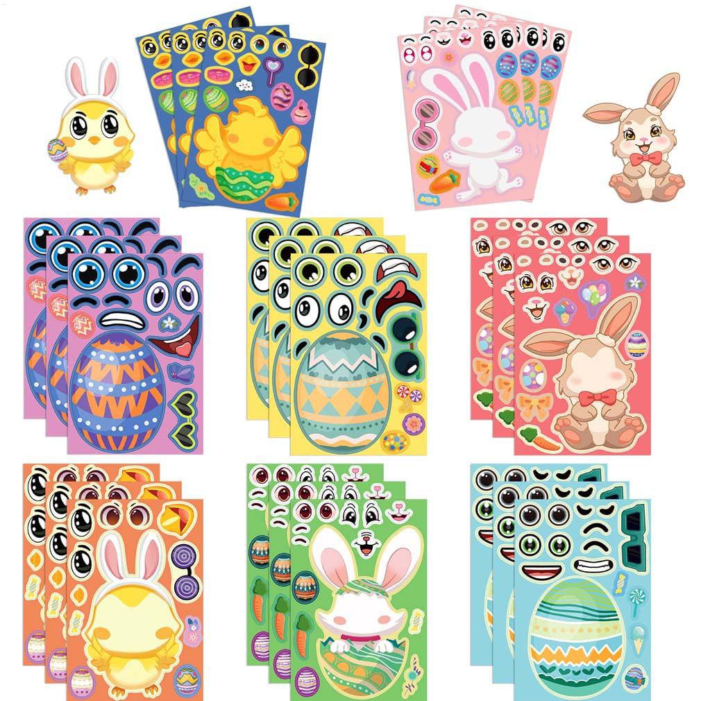 Sticker Faces for Kids 8-Sheet Funny Easter Party Favors Fun Kids Make Your Own Stickers for Boys Girls Children Home School Car