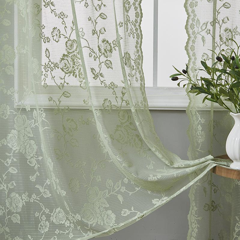 Retro Grün Spitze Stickerei Kleine Blumenfragmente Durchsichtiger Tüll Vorhang für Wohnzimmer Schlafzimmer Tür Fenster Vorhang Schlafzimmer Wohnzimmer Zuhause