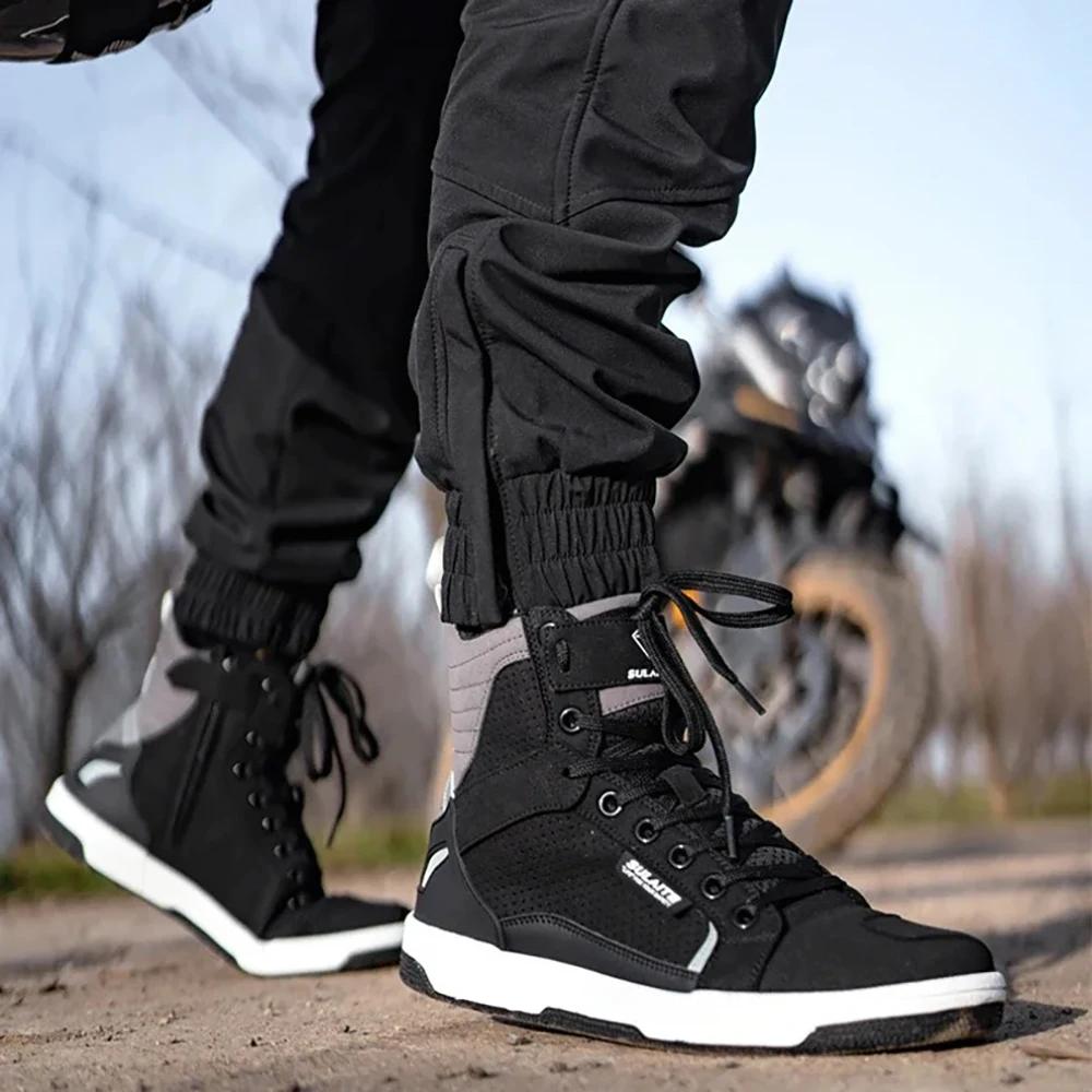 Lässige Outdoor Herren Motorradstiefel Atmungsaktiv Schützen Fahrer Straßenrennen Sportausrüstung Gummisohle Reflektierende Motorradschuhe