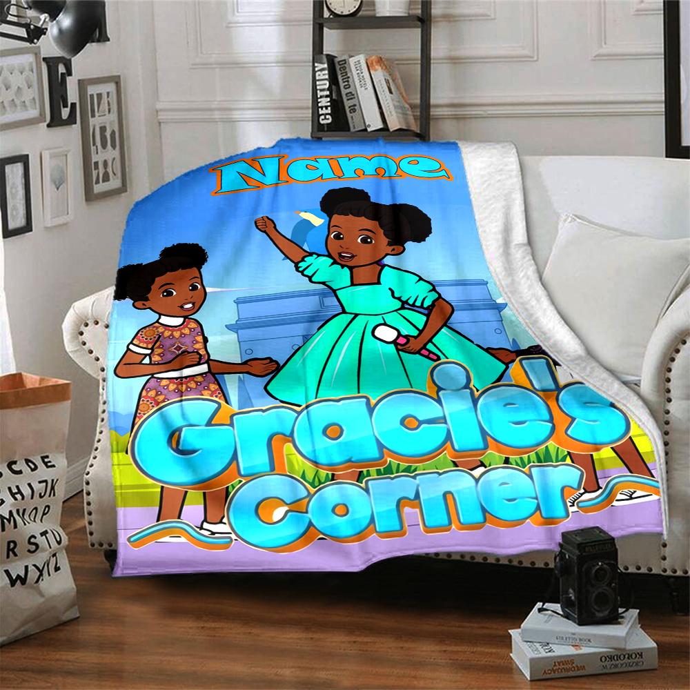 Custom Name Gracie's Corner Theme Printed Blanket - Perfect for Couch, Bed, Travel & Outdoor Use | Machine Washable, Cozy & Durable.