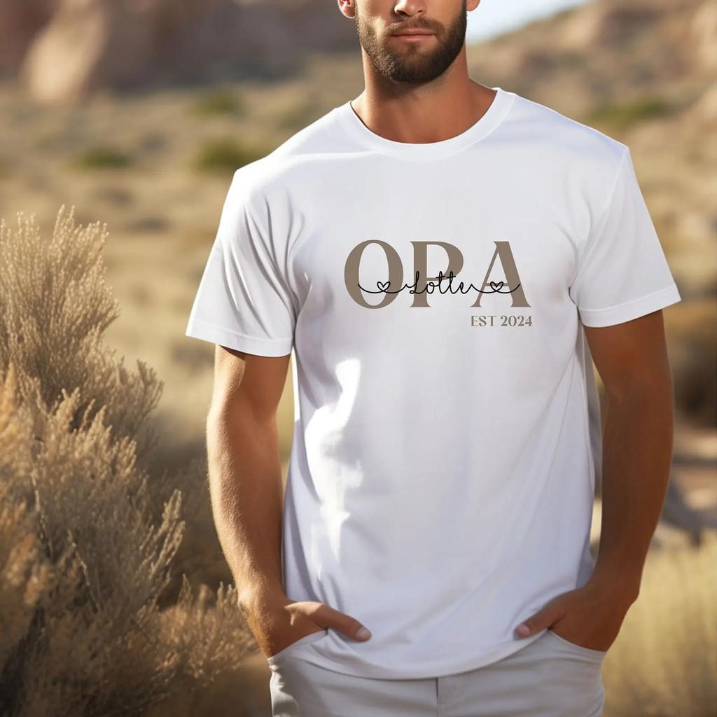 Personalized Minimalist Opa Est T Shirt Grandpa To Be Father's Day for Men vintage Washed homme