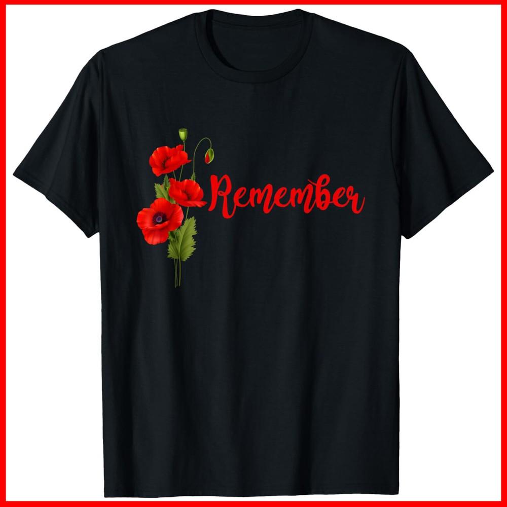 Veterans Day Red Poppy Flower USA Memorial RED Remember Black Cotton T-Shirt Unisex T-Shirt XL 1950₽