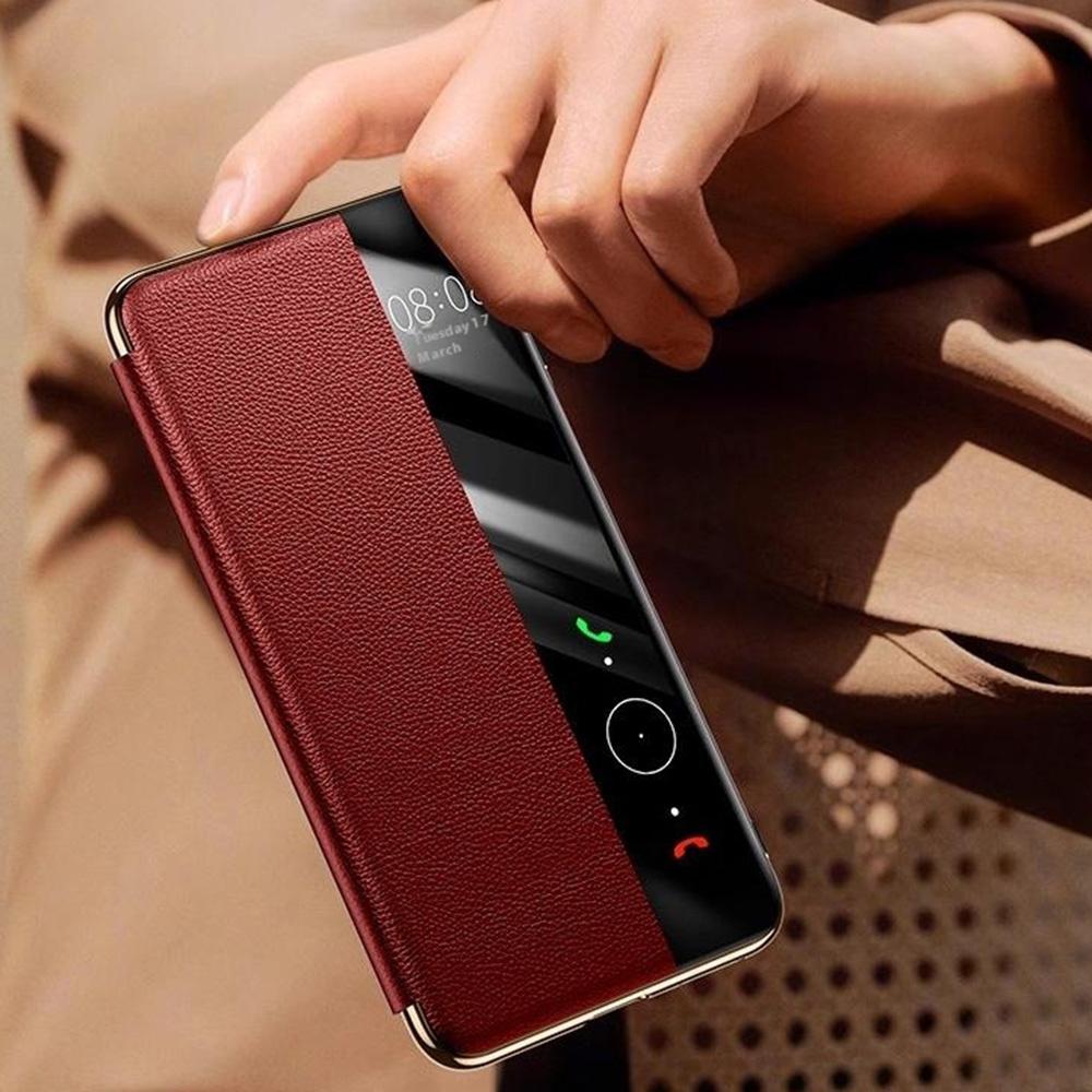 Para Huawei Mate 70 Pro+/Mate 70 Pro Funda Cuero Vacuno Genuino Ventana de Vista Cubierta para Teléfono Inteligente
