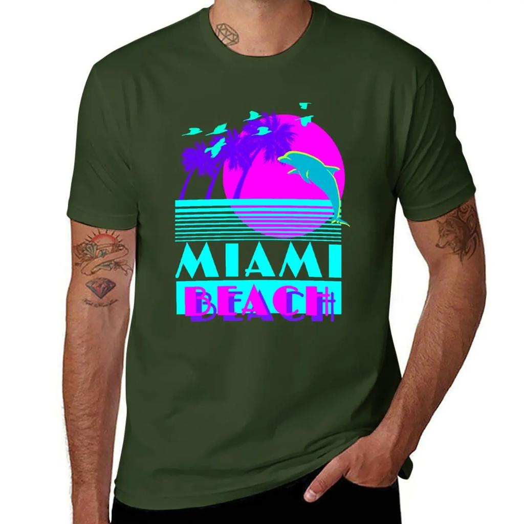 Neues Miami Beach Delfin Retro T-Shirt schwarze T-Shirts personalisierte T-Shirts Kurzarm Designer T-Shirt Herren