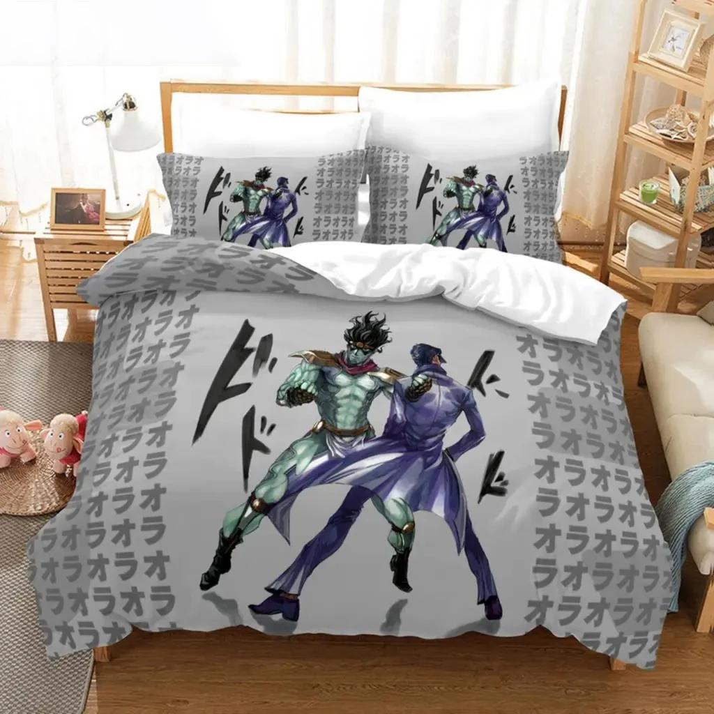 Anime JoJo Bizarre Adventure Jotaro Kujo Bettwäscheset Jungen Mädchen Twin Queen Größe Bettbezug Kissenbezug Bett Kinder Erwachsene