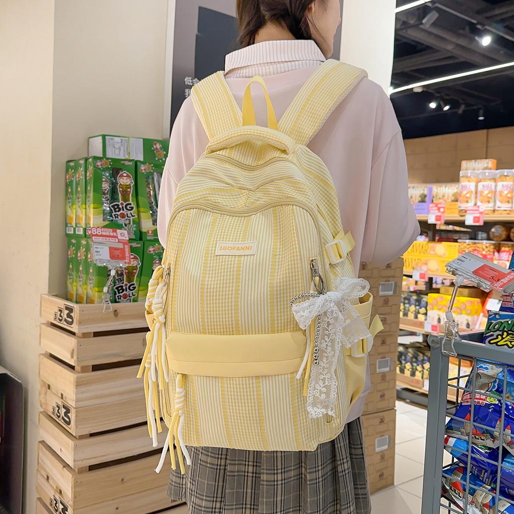 Schoolbag Female Japanese ins Small Fresh Junior High School High School Striped Backpack Light Casual College Student Backpack