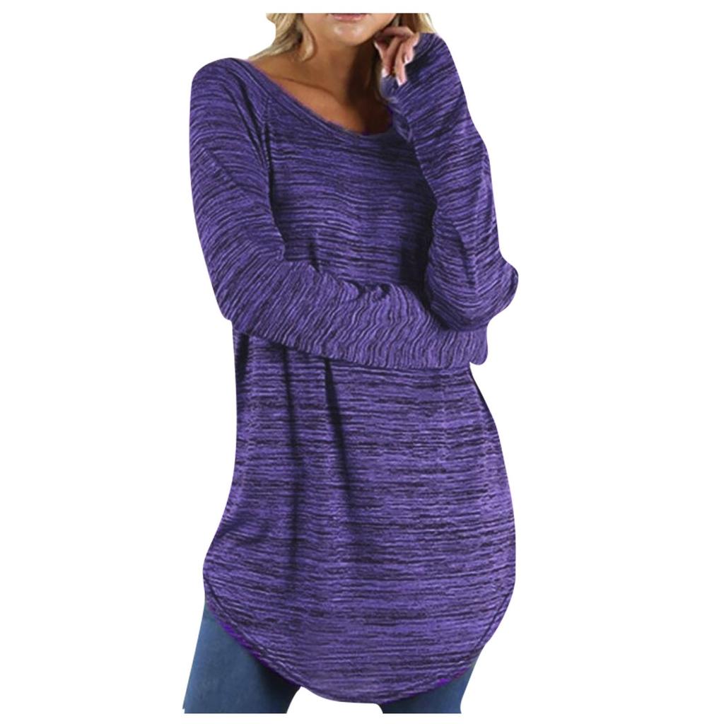 Women's Fashion Blouse Plus Size Solid Long Slim T-Shirt  Long Sleeve Top