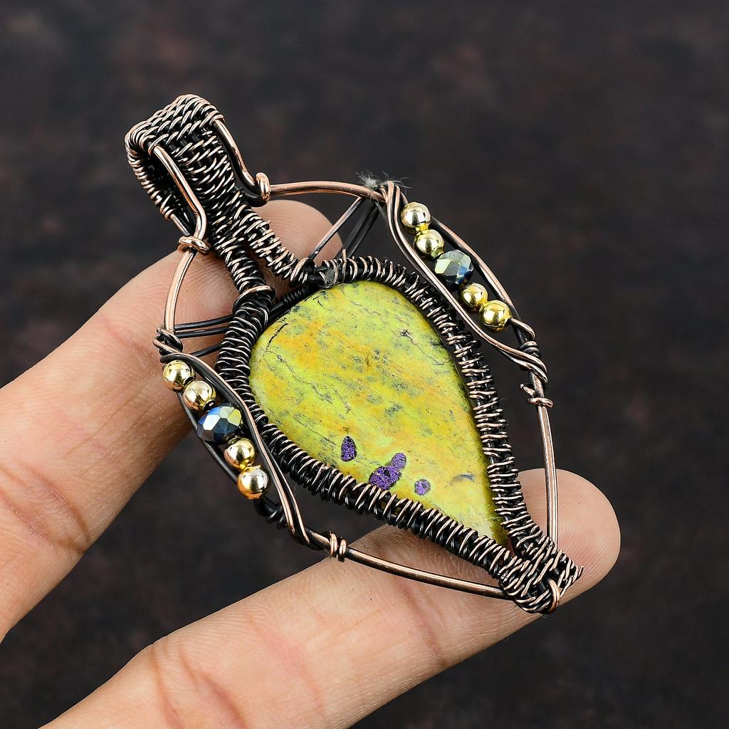 Stichtite Pendant Copper Wire Wrapped Pendant Titanium Beads Jewelry Handmade Real Gemstone Jewelry Engagement Gift Copper Wire Wrap Jewelry
