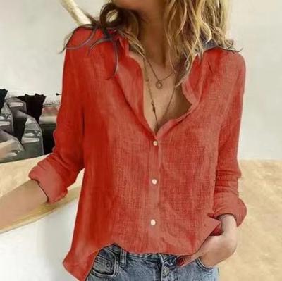 Womens Work Blouses Casual V Neck Blouse Tops Long Sleeve Button Down Shirt Lightweight Solid Color Casual Work Blouses