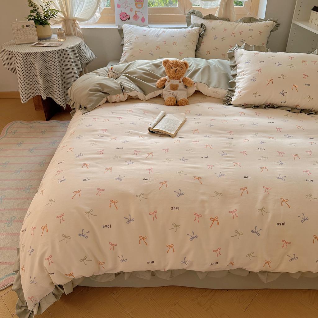 New Product Bed Four-piece Set Cloud Washed Cotton Quilt Cover Double Yarn Bed Sheet Student Single Dormitory Three-piece Set