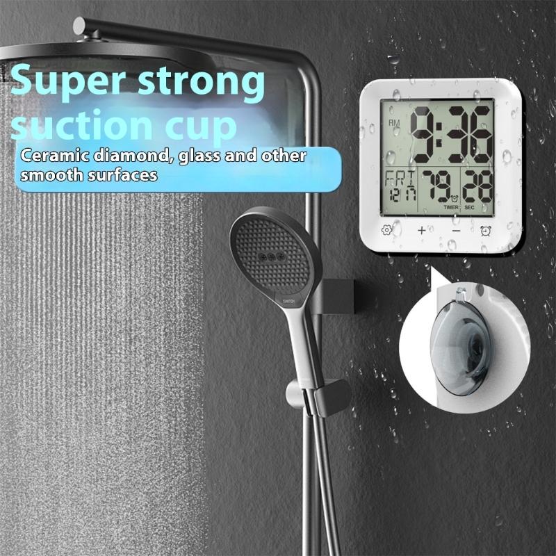 Bathroom Timer Clock Shower Clock,Waterproof for Water Sprays Bathroom Clock Wall Mount,Displays Time,Temperature Date