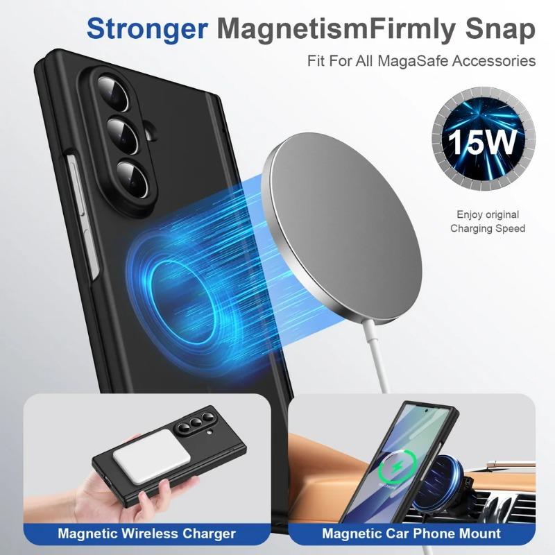 Premium Business for Magsafe Matte PC Case for Samsung Z Fold 7 6 5 4 Shockproof Lens Protect Cover with HD Tempered Glass Film