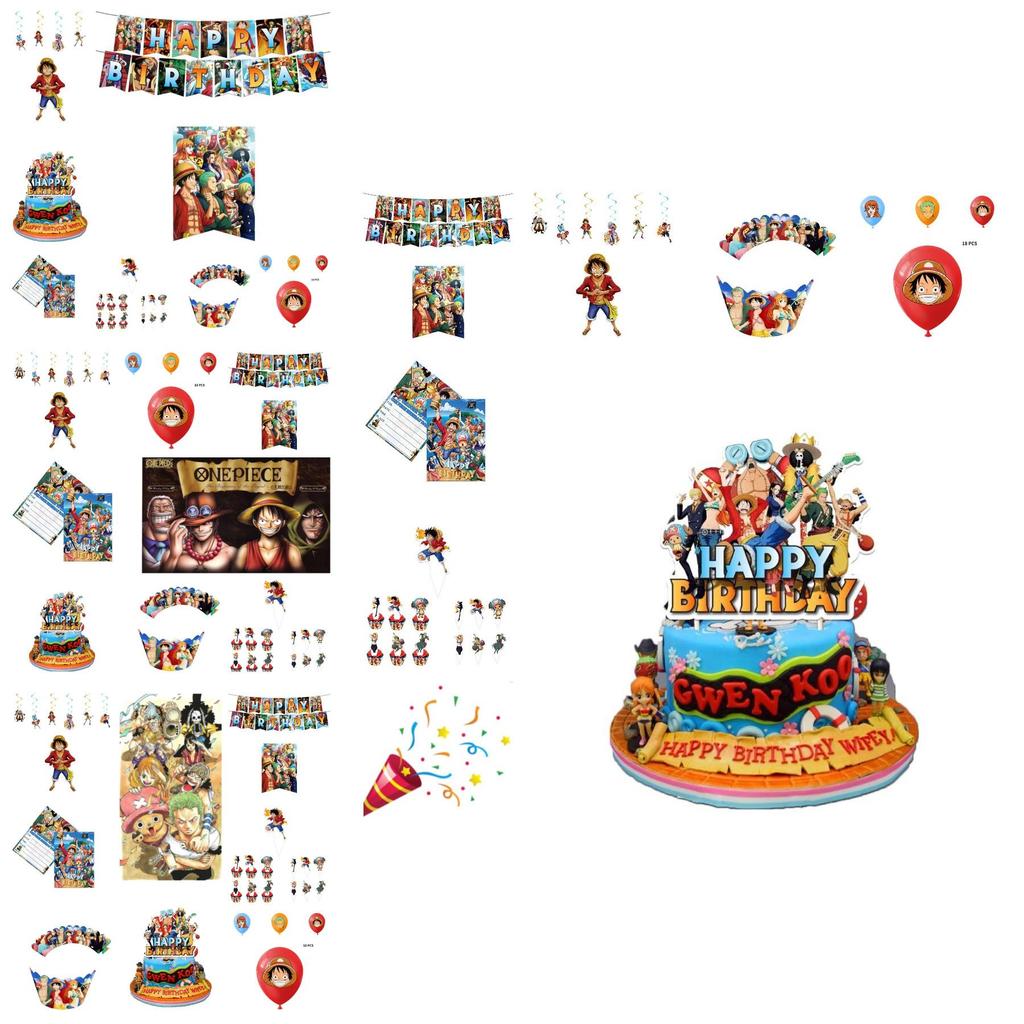 Colorful One Piece Themed Birthday Party Decoration Set Vibrant And Whimsical Paper Props And Balloons