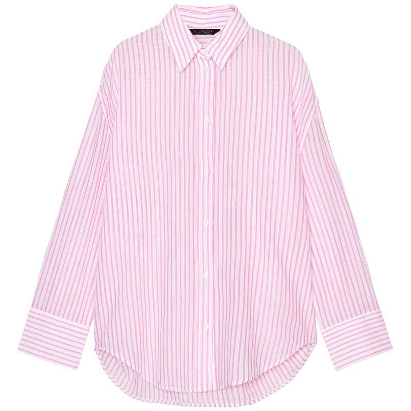 

Zaprha 2025 Summer New Arrival Super Nice Loose Cotton Stripes Loose Lapels Shirt for Women 7521078 White/pink Stripes M