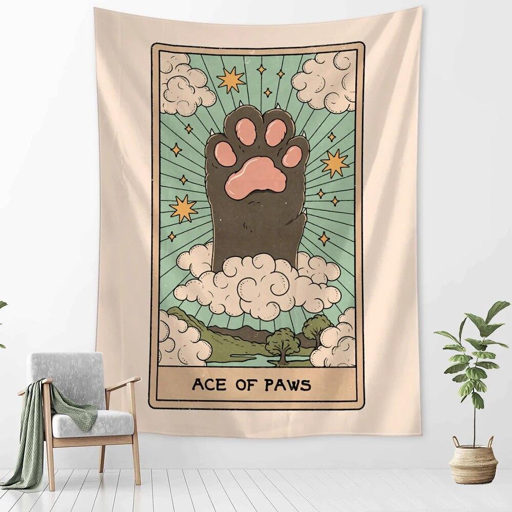 

Гобелен с мультяшной кошачьей лапой, настенный гобелен в стиле хиппи, тапиз, абстрактное искусство, каваи, детская комната, общежитие, домашний декор 100x75cm