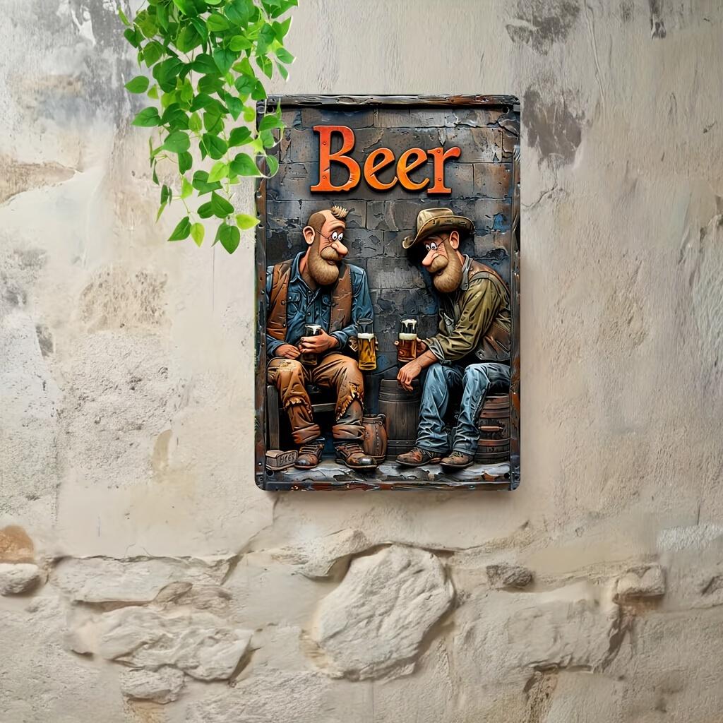 Vintage "Beer" Metal Tin Sign , Retro Wall Art with Western Cowboy Design, Beer-Themed Decorative Plaque for  Humorous Decor