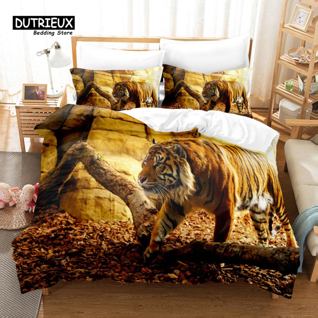 Tiger Digital Printing Bedding Set, Duvet Cover, 3D Bedding, Linen, Queen Size, Fashion Design