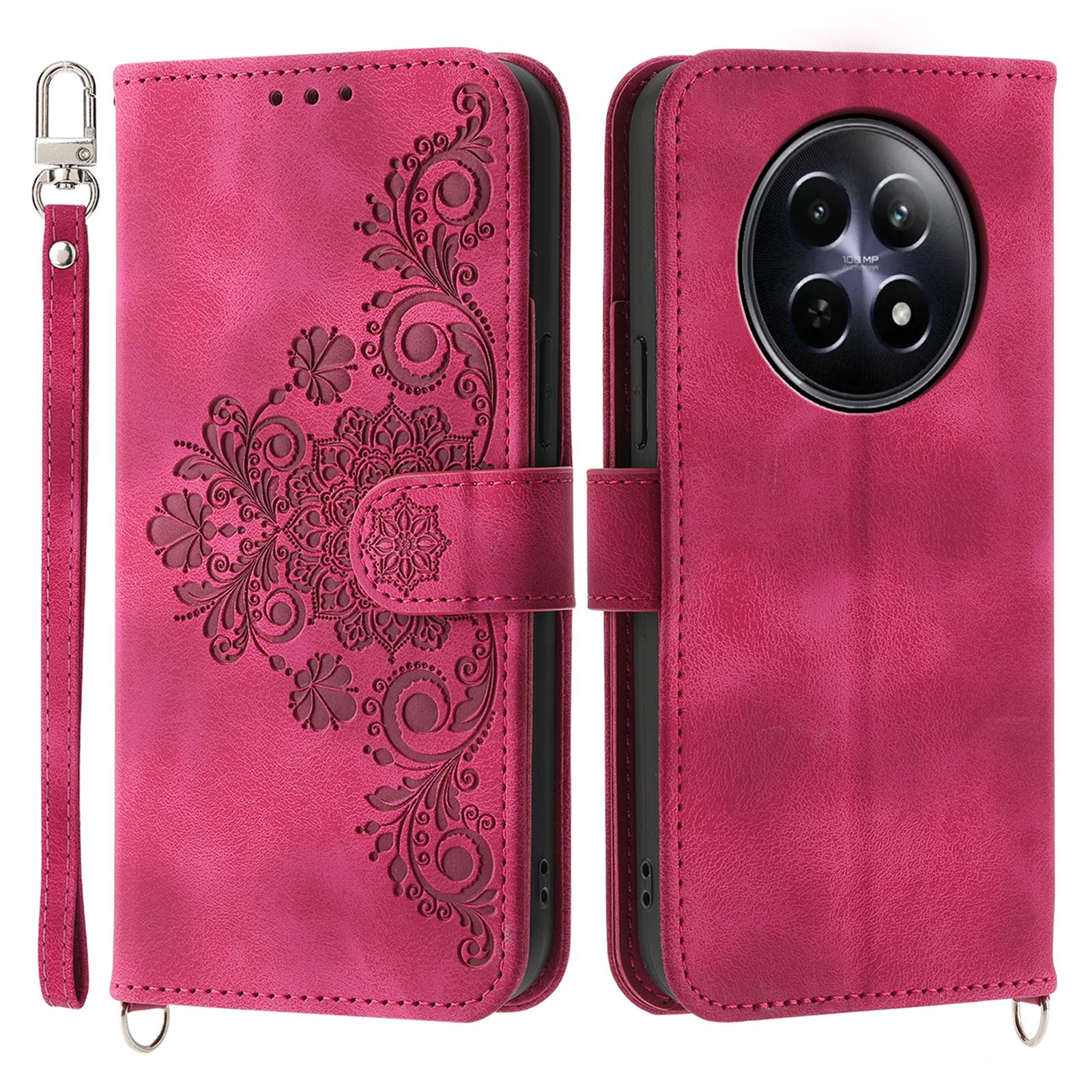 

Для Realme 12 5G/12x 5G Чехол-кошелек для телефона Кожаный чехол из ПУ с цветочным тиснением Оптовая продажа аксессуаров для мобильных телефонов Wine Red