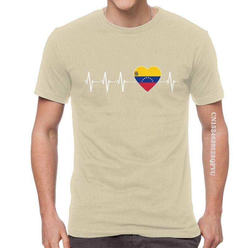 Venezuelan Heartbeat T Shirts Men Fashion T Shirt Cotton Oversized I Love Venezuela Flag Heart Tshirt Unique Tees Tops