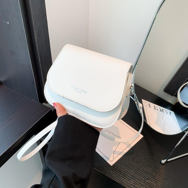 Trendy Saddle Shoulder Bag Women PU Leather Crossbody Bag Simple Solid Color Flap Messenger Bag