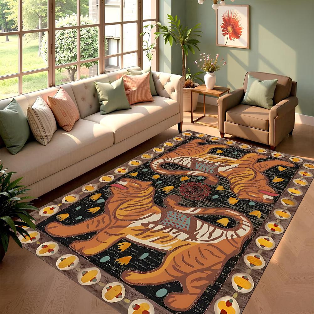 

Vantage Folk Double Tiger Rug Carpet Mat Non-Slip for Living Room Kids Room Bedroom Ethnic Home Decor 40x60cm