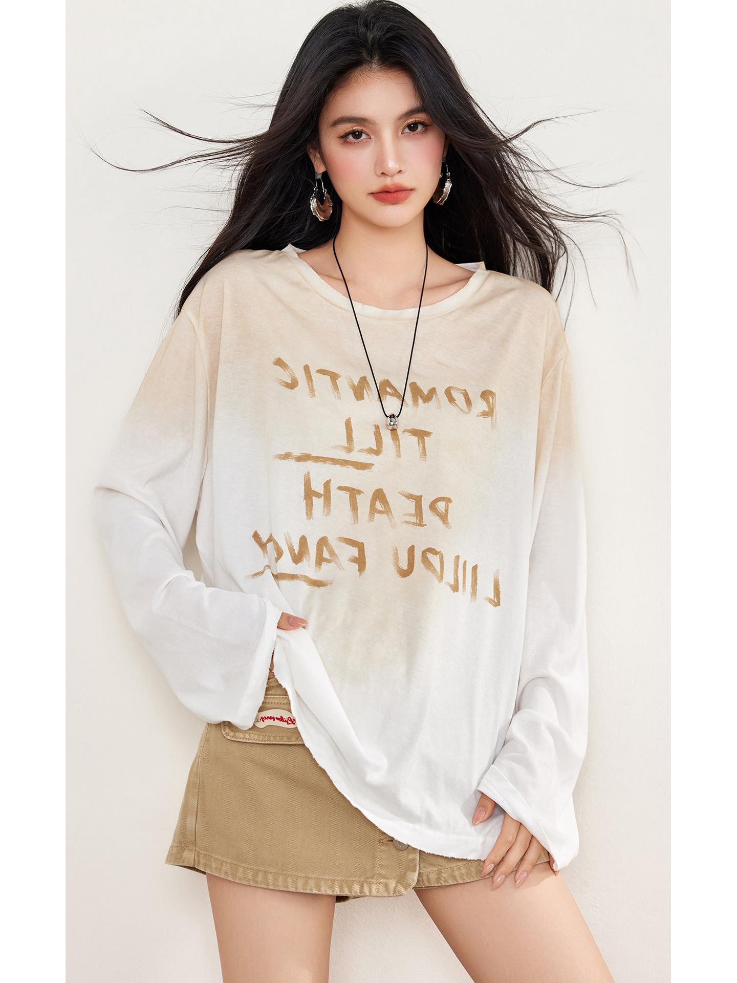 

Women s Distressed Dune Wasteland Style Casual Round Neck Loose T-Shirt Small