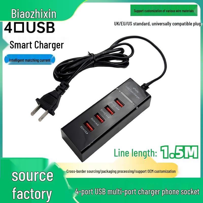 Smart 4-Port USB Charger: 5V 2.4A Power Strip for Apple & Xiaomi Devices