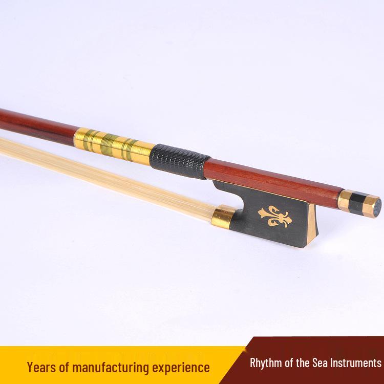 Archet de violon occidental fait main avec fil d'or et bois de santal rouge du Brésil rond