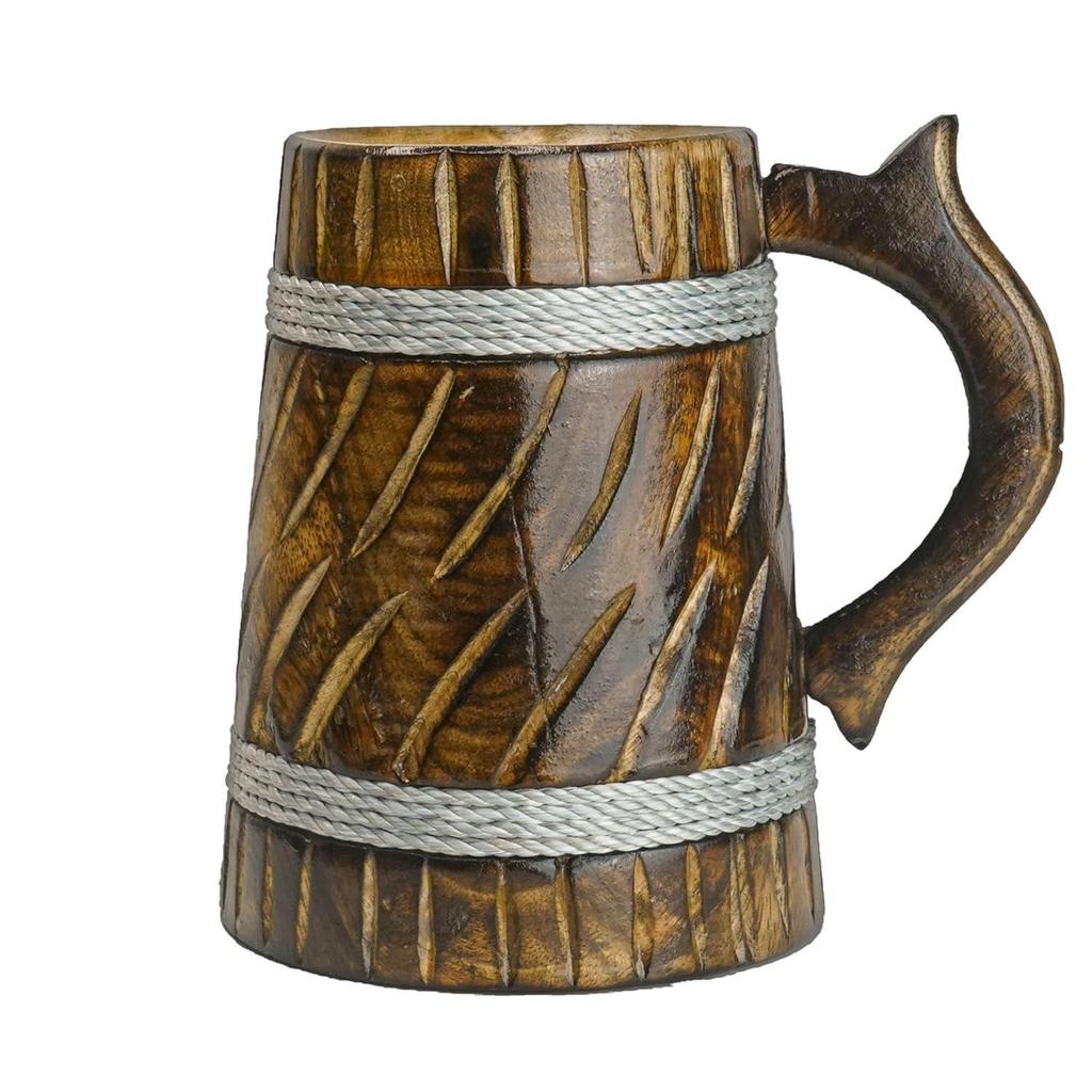 Handmade Wooden Beer Mug, Mango Wood with Sheesham Finish, Barrel Style, Lightweight & Durable, for Craft Beer