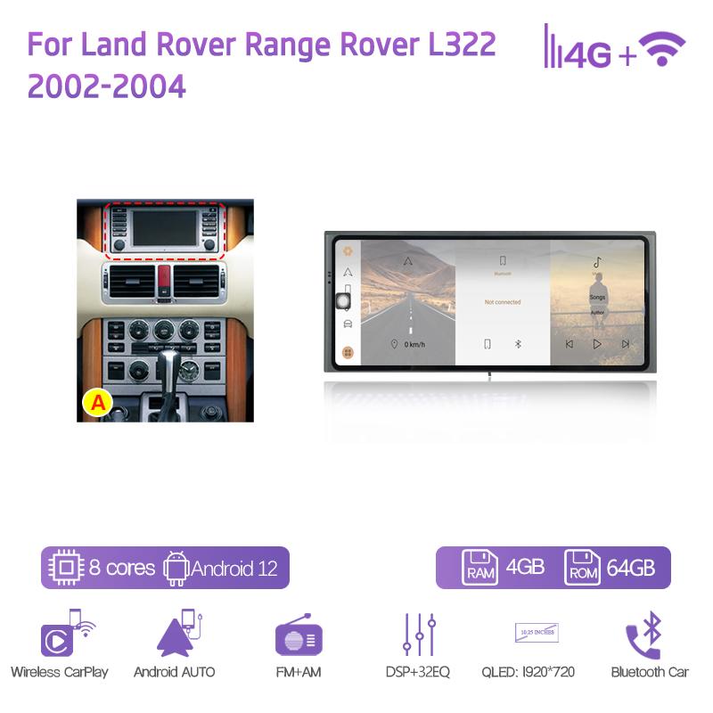 

10.25 Для Land Rover Range Rover L322 2002-2012 Автомобильный мультимедийный видеоплеер GPS-навигация Android12 8+128G CarPlay Радио 4G