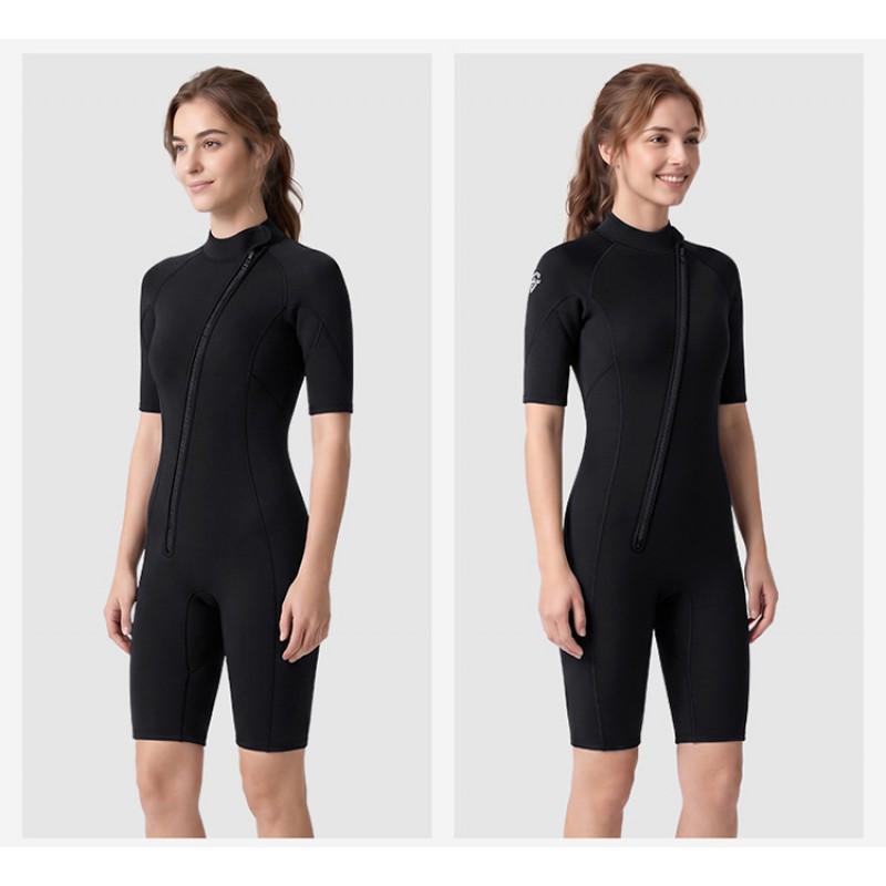 Womens 2mm Short Sleeve Pants Wetsuit Snorkeling Surfing Swimming Jellyfish Protection Warm Chloroprene Neoprene