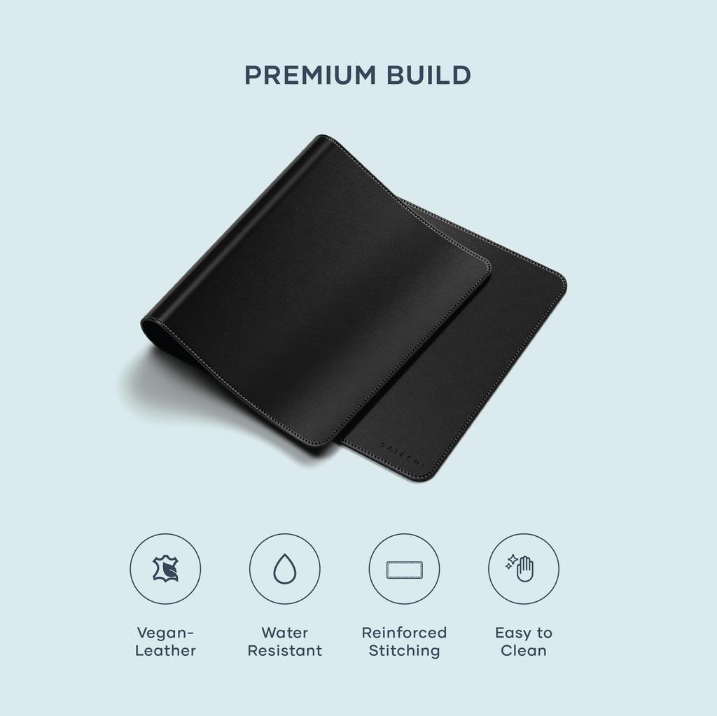 SATECHI Vegan Leather Desk Mat, Double-Sided Large Mouse Pad, Waterproof Leather, for Gaming, Office, and Remote Work (68 x 31.5 x 0.3cm) (Black)