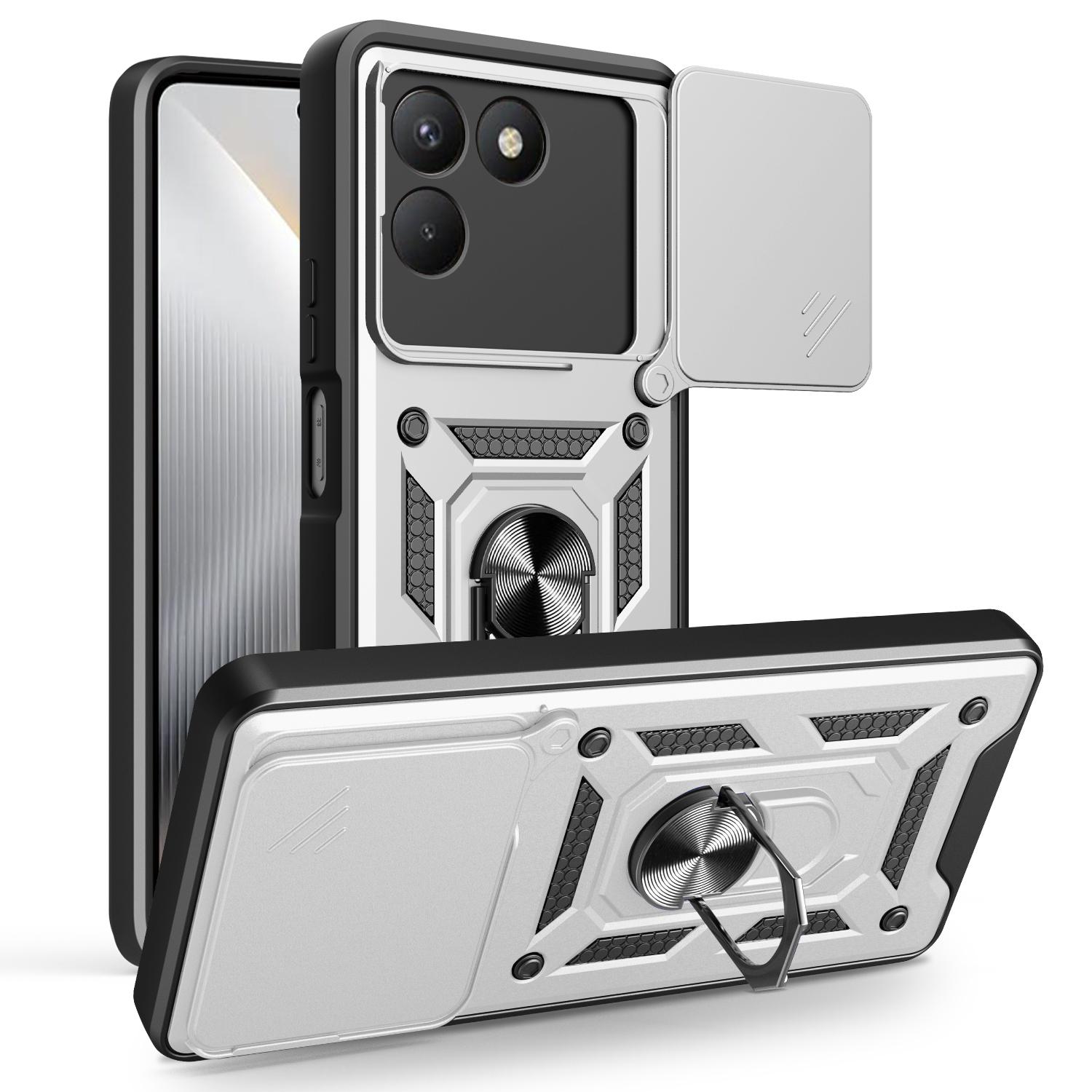 

For TECNO Pova 7 4G Case with Slide Camera Lid PC + TPU Kickstand Phone Cover E