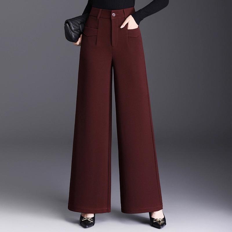 

Женские шерстяные брюки широкие штанины осень зима новый стиль плюс бархат свободные с высокой талией зауженные прямые брюки S красный