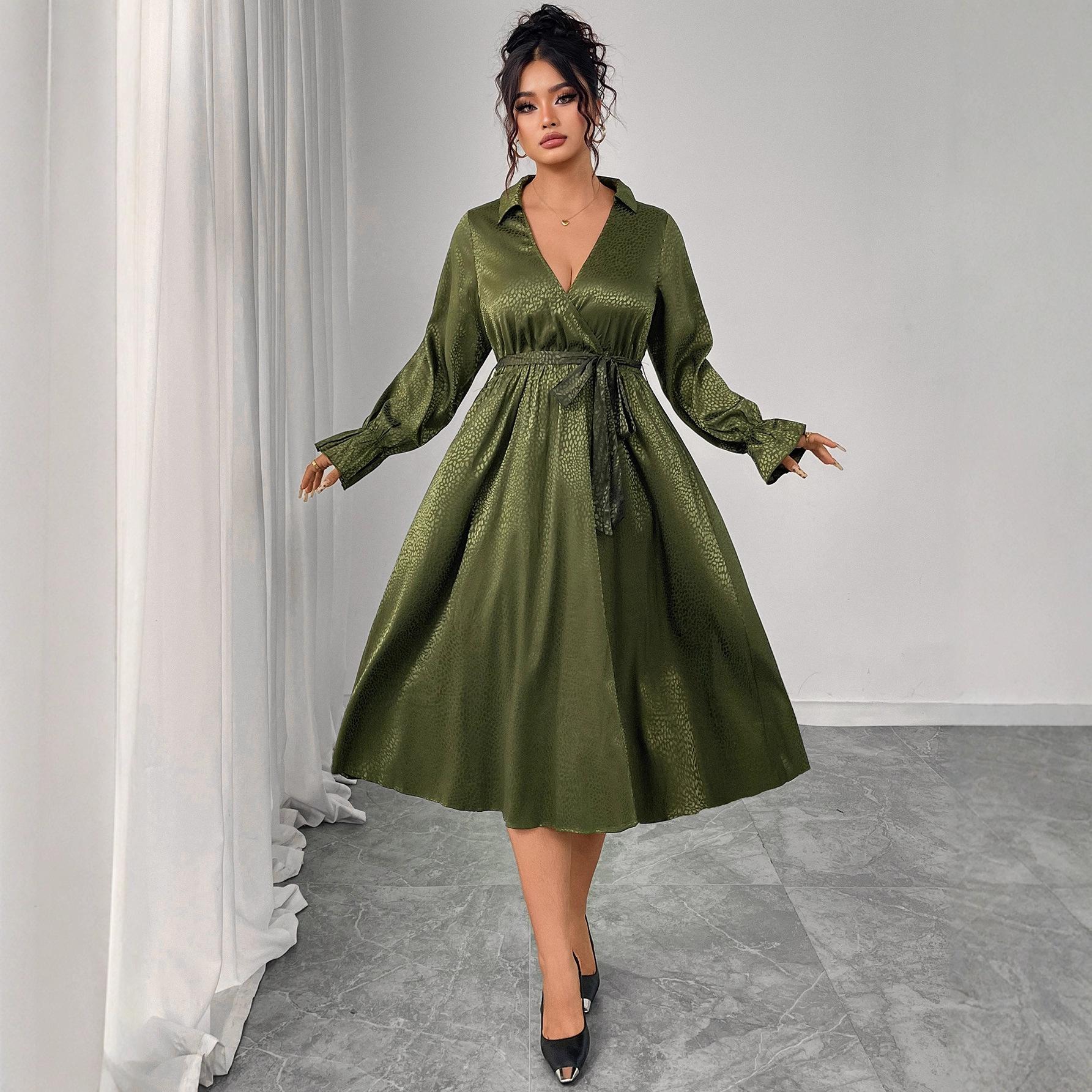 

Это новое однотонное платье с высокой талией и элегантным ретро V-образным вырезом на шнуровке, которое делает вас стройнее. XL зелёный