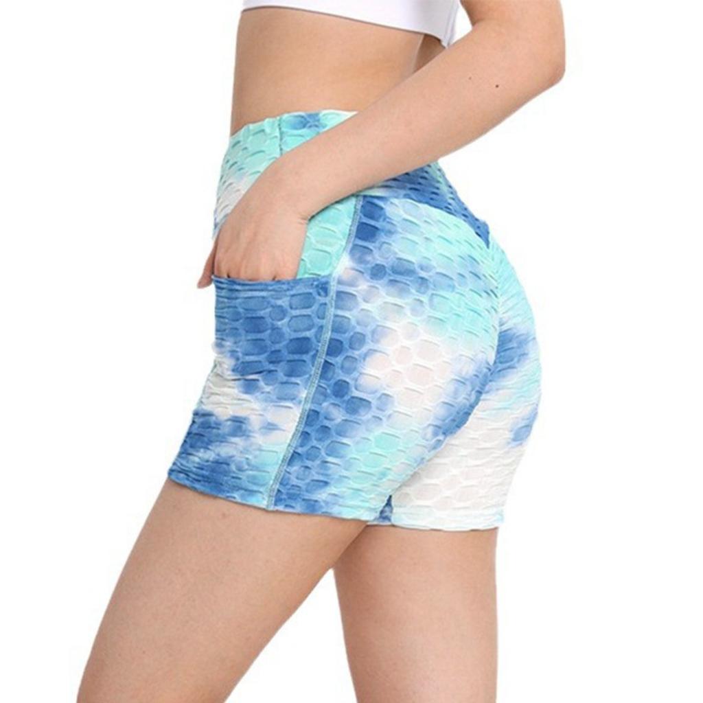 Damen High Waist Tie Dye Yoga Shorts Sportliche Laufshorts Große Größen Freizeit