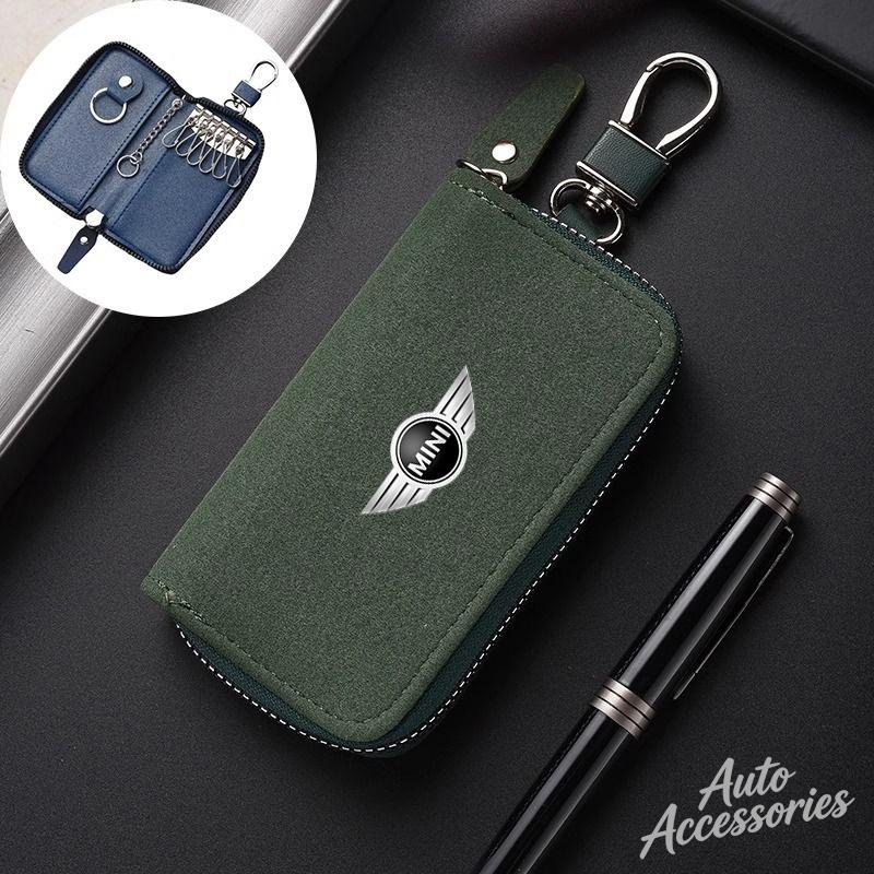 Leather Car Key Case Multifunction Unisex Zipper Wallet Accessory For Bmw Mini Cooper Clubman Countryman R57 R58 R59 R60 sticker FF42