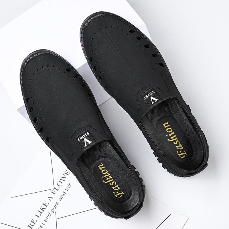 Summer leather sandals, men's hole leather shoes, toe openwork, elderly dads, breathable casual men's shoes