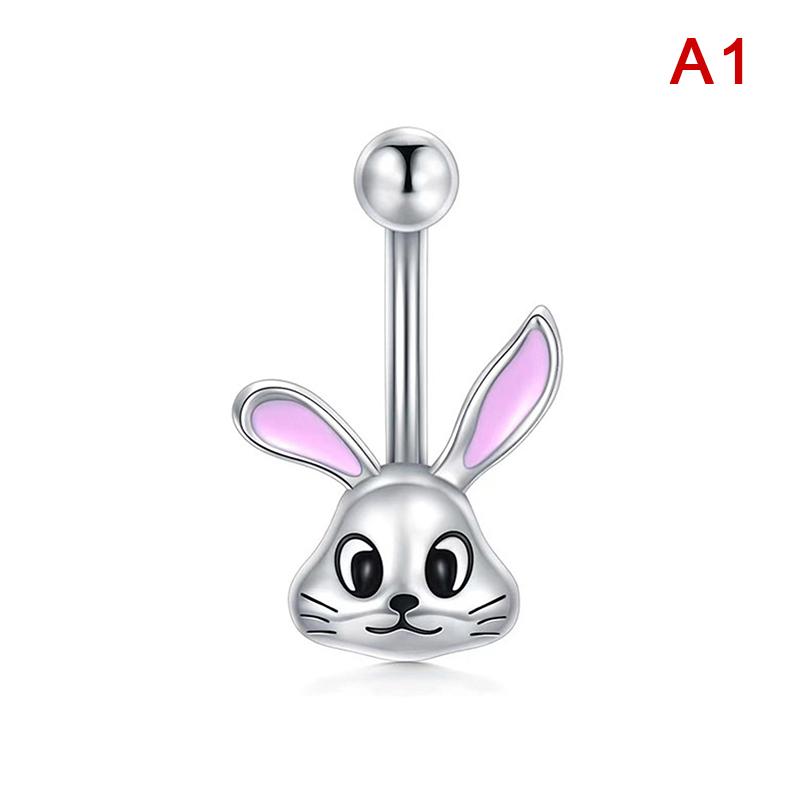 

Розовое кулонное кольцо для пупка для женщин из нержавеющей стали, украшение для пирсинга пупка, кольцо для живота в виде кролика, сердца, медведя, бабочки