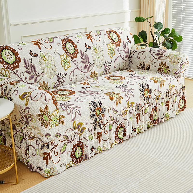 1 Stück Sofabezug mit Blumenmuster, rutschfest, mit Rock, elastischer Couchbezug für Schlafzimmer, Büro, Wohnzimmer, Heimdekoration