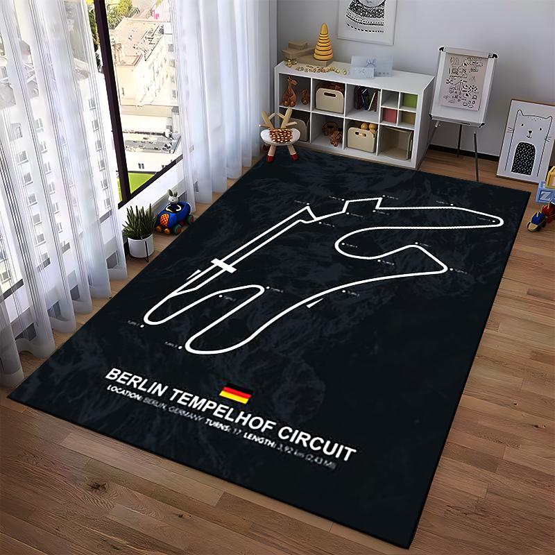 Berlin Tempelhof Circuit Track Map Non-slip Rug Suitable for Living Room and Bedroom Sofas.