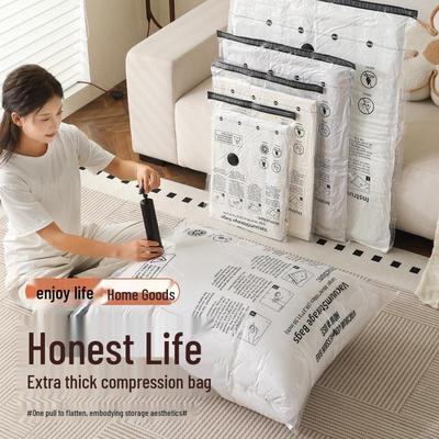 Cross-Border Vacuum Compression Storage Bag with Hand Pump for Quilts and Clothes - Black Print, Transparent