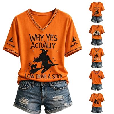 Tricou casual de damă cu imprimeu de Halloween, cu mânecă scurtă