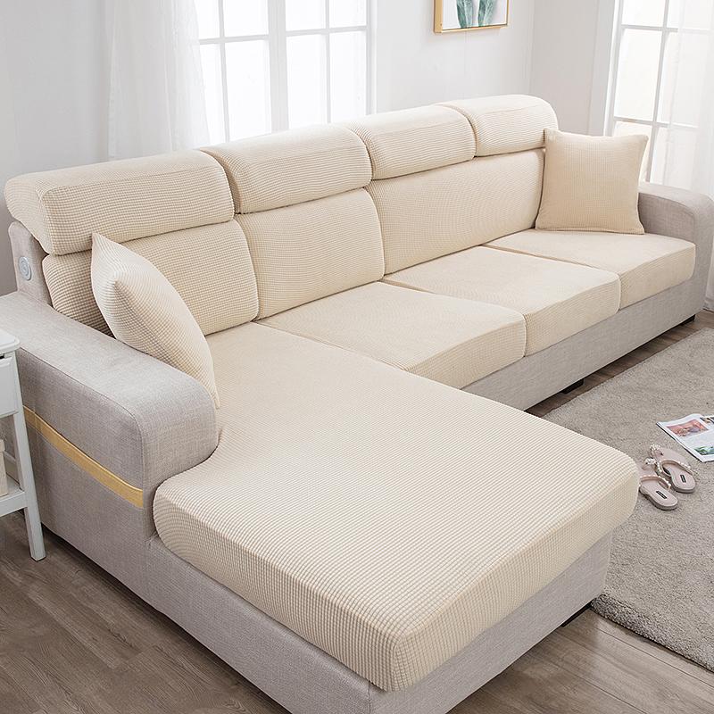 1pc Solid Color Jacquard Sofa Seat Cushion Cover Polar Fleece Elastic Sofa Cover for Living Room Chair Cover Furniture Protector